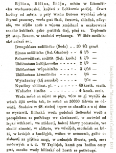 Iencyclopedia yokuqala eyashicilelwa ngesiCzech ithetha ngeBílinská ngolu hlobo lulandelayo: